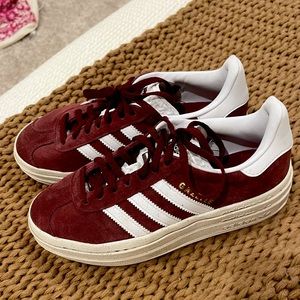 Burgundy Wmns Adidas Gazelle Bold 'Shadow Red White' size 5.5